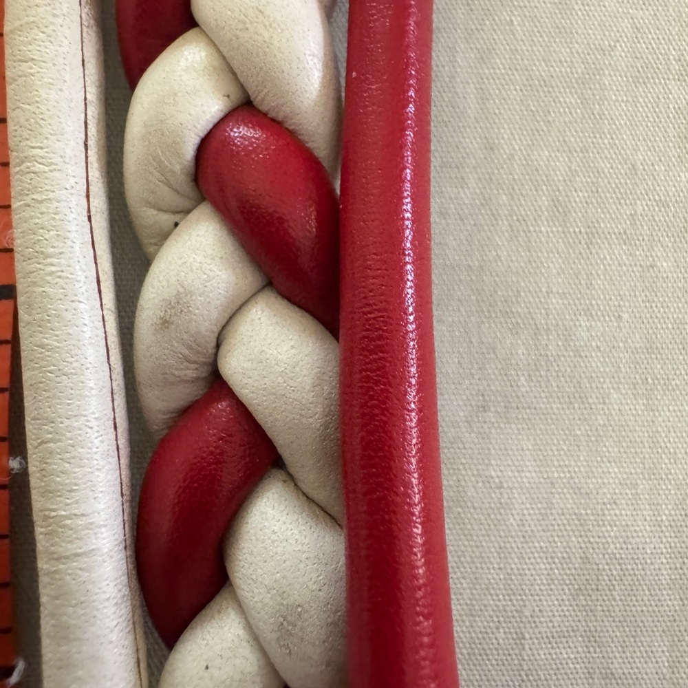 Braided Leather Belt - Red and White